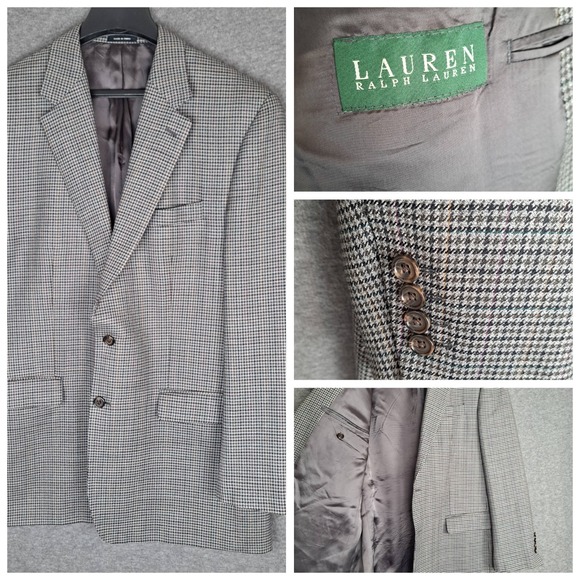 Lauren Ralph Lauren Other - Lauren Ralph Lauren Houndstooth Blazer Mens 44L* Gray Wool Sport‎ Coat READ